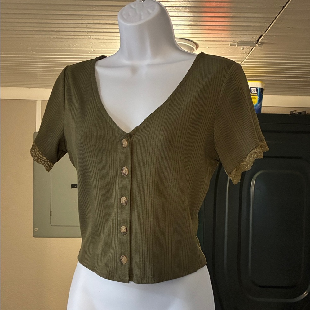 Paper Crane Olive Button-Down Top